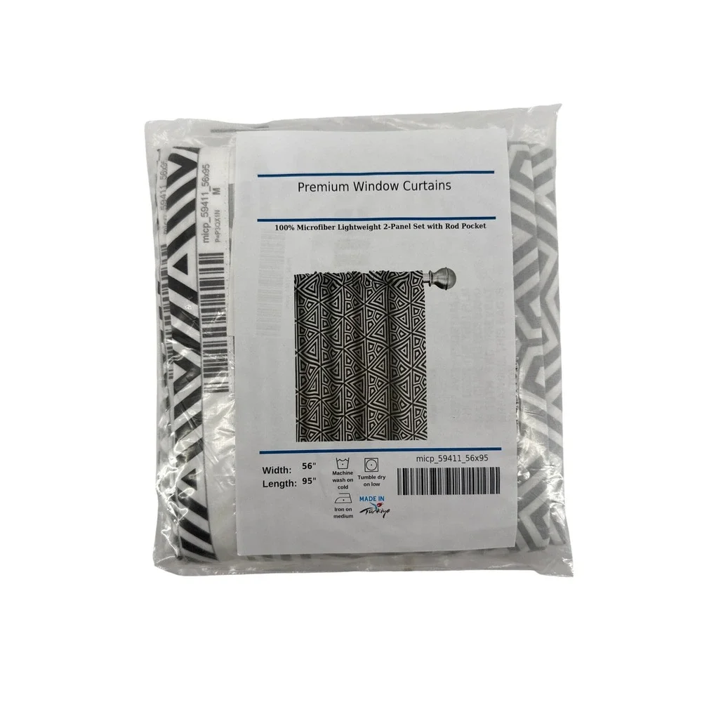 Ambesonne Geometric Triangle Window Curtains Black White 2-Panel Set 56x95